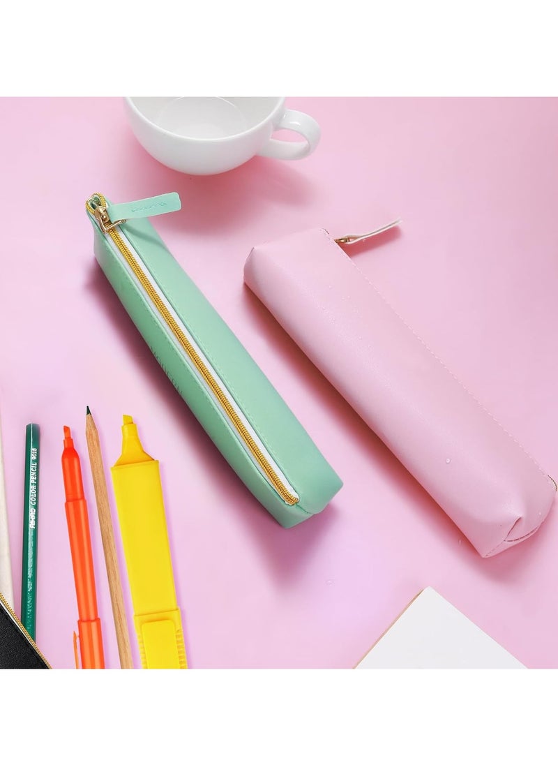 Oasisgalore 4PCS Leather Pen Pouch - Slim Zipper Pencil Case for Stationery & Cosmetics (4 Colors)  - Image 5