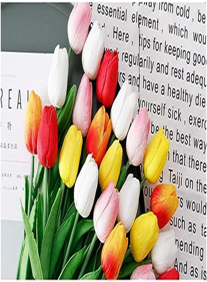 SHINE-CO LIGHTING PU Fake Tulips Real Touch Artificial Flowers 10Pcs Flower Arrangement Bouquet for Home Office Wedding Decoration (White) - Image 5