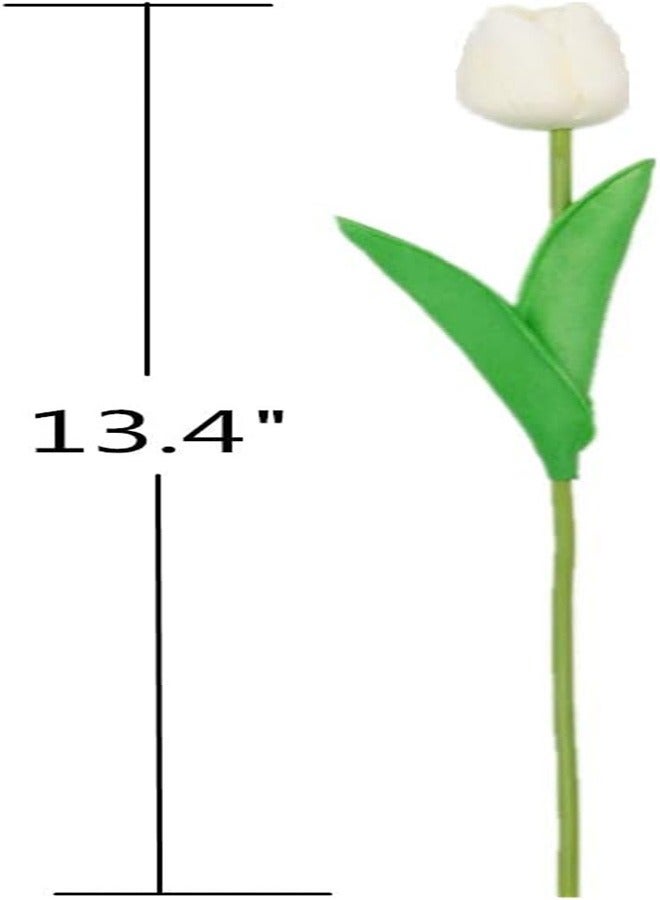 SHINE-CO LIGHTING PU Fake Tulips Real Touch Artificial Flowers 10Pcs Flower Arrangement Bouquet for Home Office Wedding Decoration (White) - Image 4