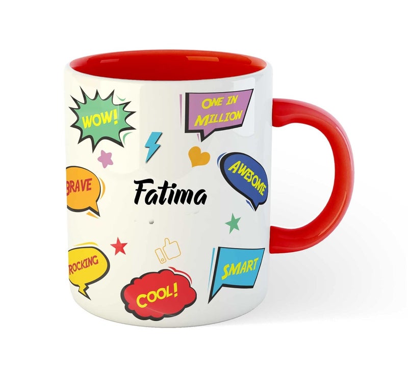 ASHVAH Customized Fatima Name Ceramic Coffee Mug Happy Birthday Gift for Daughter Sister Wife Friend Return Gift for Kids Color Red Name Fatima - Image 3