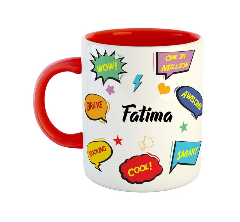 ASHVAH Customized Fatima Name Ceramic Coffee Mug Happy Birthday Gift for Daughter Sister Wife Friend Return Gift for Kids Color Red Name Fatima - Image 1
