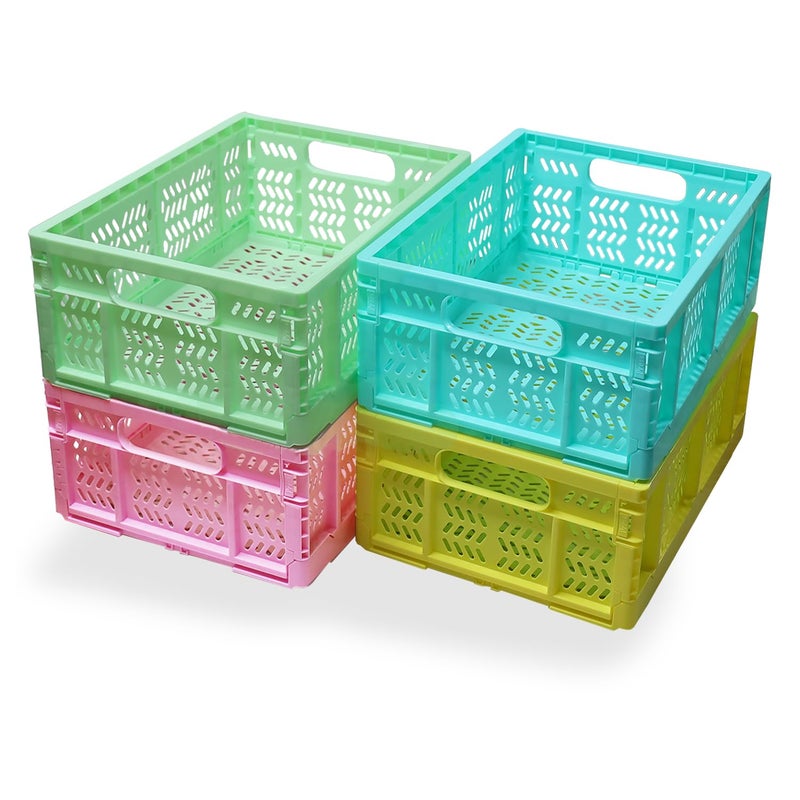 PTEREIW 20L Folding Crate, 4Pack Plastic Storage Baskets Organizer for Home and Office,Collapsible Storage Crates for Home Office and Outdoor Organizer. (Mix Colors) - Image 1