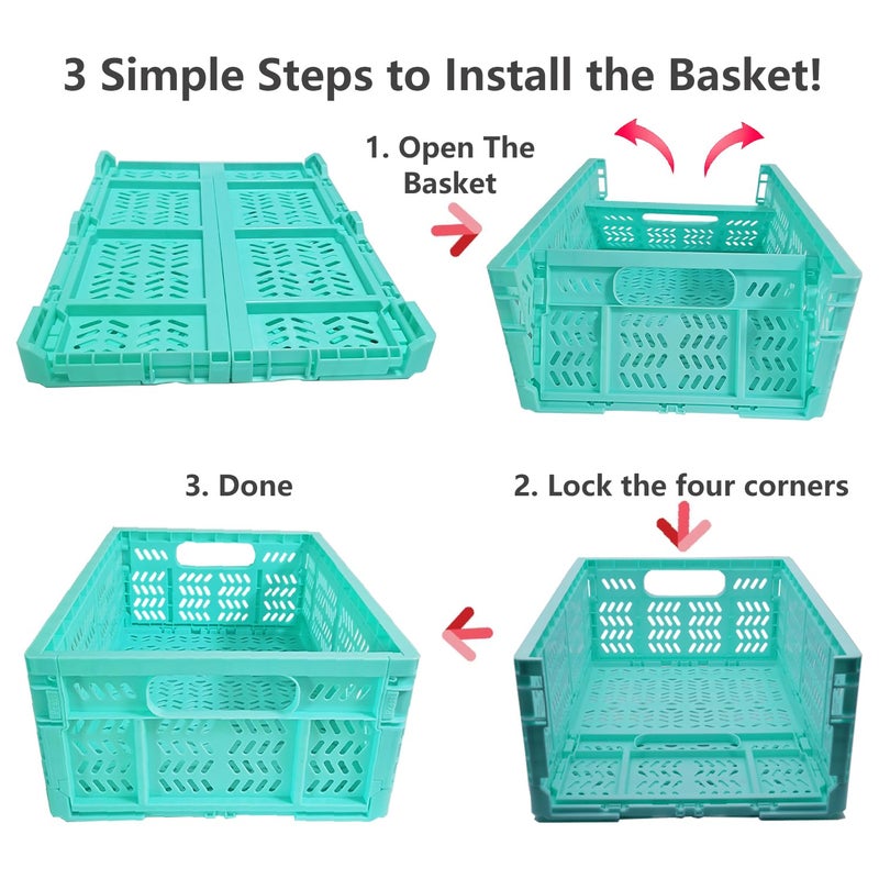 PTEREIW 20L Folding Crate, 4Pack Plastic Storage Baskets Organizer for Home and Office,Collapsible Storage Crates for Home Office and Outdoor Organizer. (Mix Colors) - Image 3