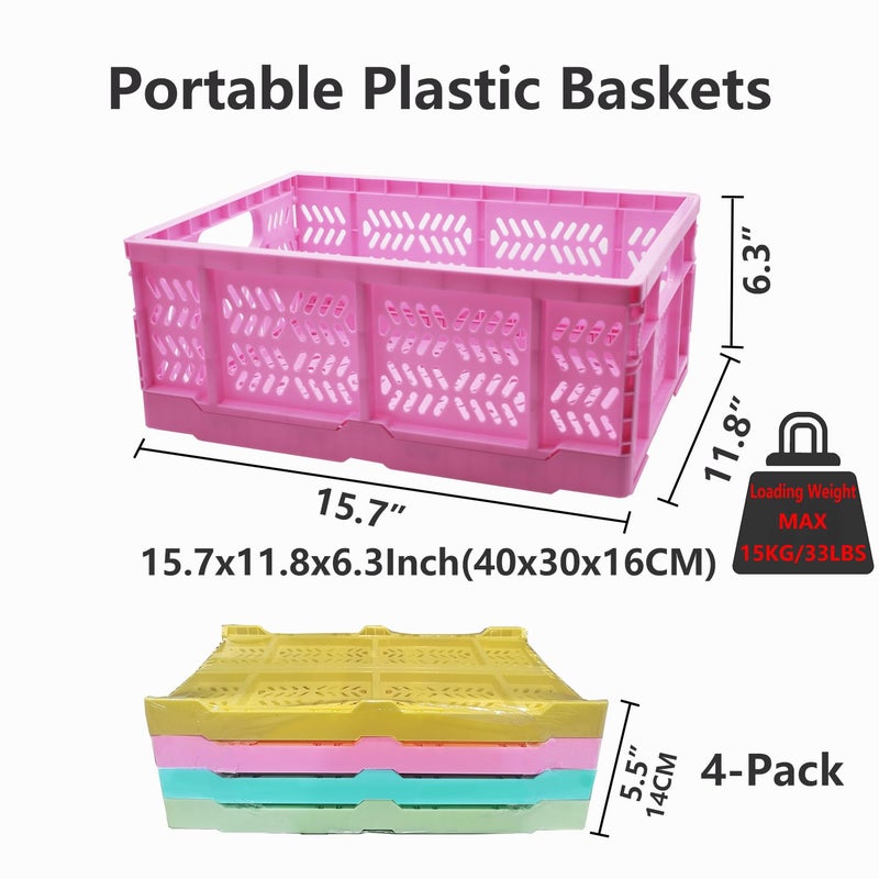 PTEREIW 20L Folding Crate, 4Pack Plastic Storage Baskets Organizer for Home and Office,Collapsible Storage Crates for Home Office and Outdoor Organizer. (Mix Colors) - Image 2
