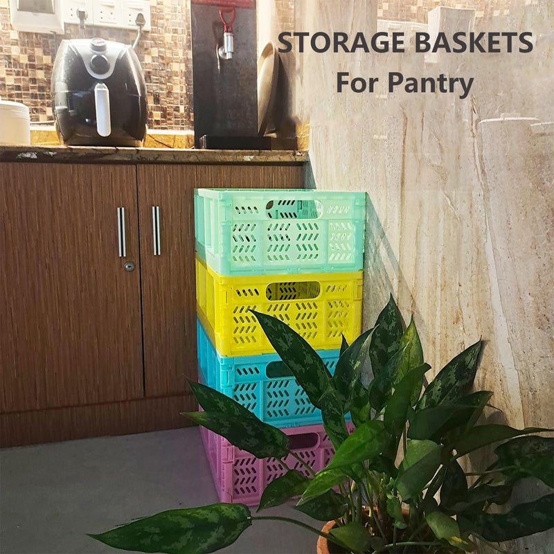 PTEREIW 20L Folding Crate, 4Pack Plastic Storage Baskets Organizer for Home and Office,Collapsible Storage Crates for Home Office and Outdoor Organizer. (Mix Colors) - Image 5