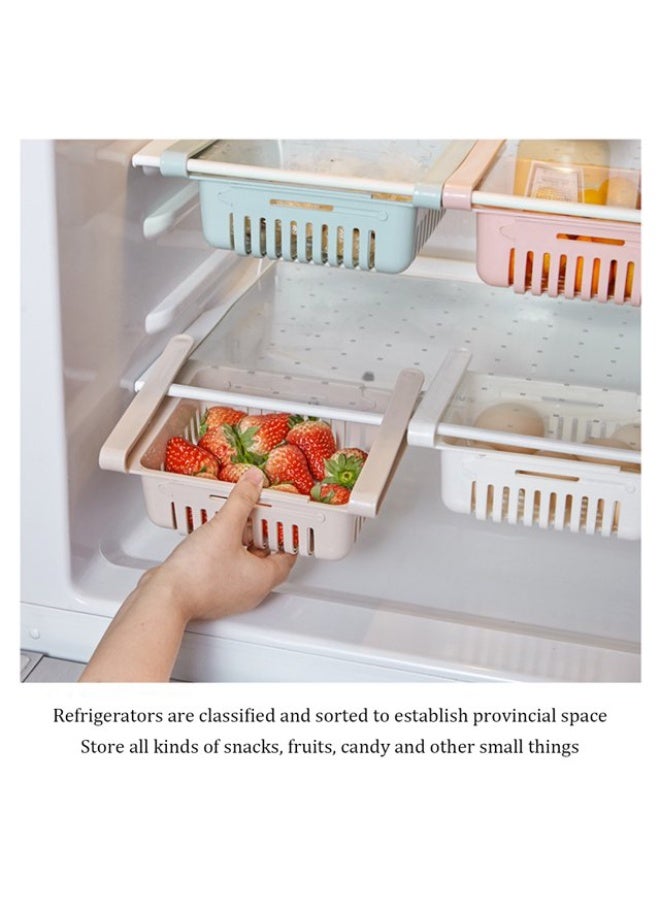 Kitchen Adjustable Stretchable Refrigerator Organizer Drawer Basket – Expandable Vegetable & Fruit Storage Rack Holder, Light Blue - Image 3