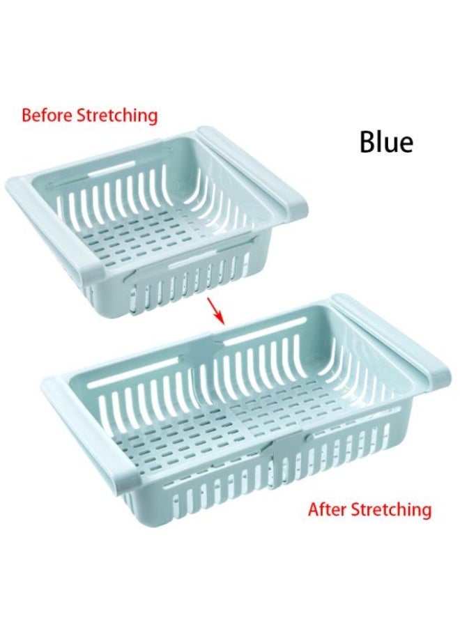 Kitchen Adjustable Stretchable Refrigerator Organizer Drawer Basket – Expandable Vegetable & Fruit Storage Rack Holder, Light Blue - Image 2