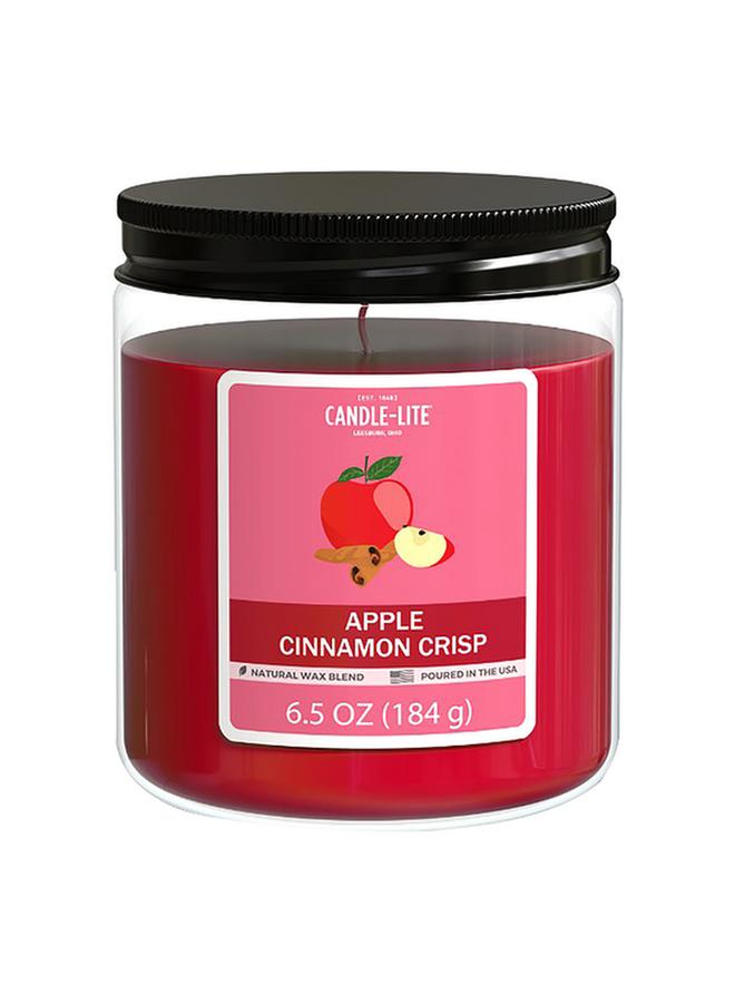 CANDLE-LITE Natural Wax Blend Highly Fragranced Apple Cinnamon Crisp Scented Jar Candle with Top Lid Red 6.5oz 4603021