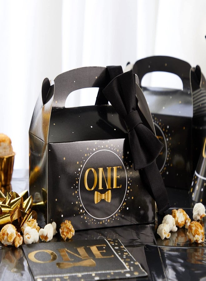 BLUE PANDA Kids Party Treat Kit - 24 Black Matte & Gold Foil Gable Paperboard Favor Boxes - Birthday Grab & Candy Boxes Party Pack for One-Year-Old Boy Decoration - Image 2