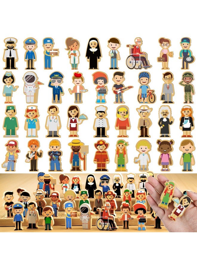 Kathfly 36 Pcs Wooden Community Helpers Community Wooden Toy Preschool Little Professionals Block Character Set Multicultural Career Figurines Creative Play Social Emotional Learning Wood People Toy - Image 4