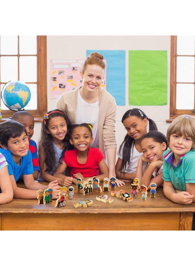 Kathfly 36 Pcs Wooden Community Helpers Community Wooden Toy Preschool Little Professionals Block Character Set Multicultural Career Figurines Creative Play Social Emotional Learning Wood People Toy - Image 5