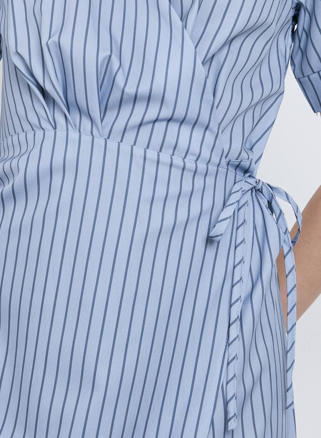 Take Two Striped Shirt Style V Neck Midi Dress - Image 4