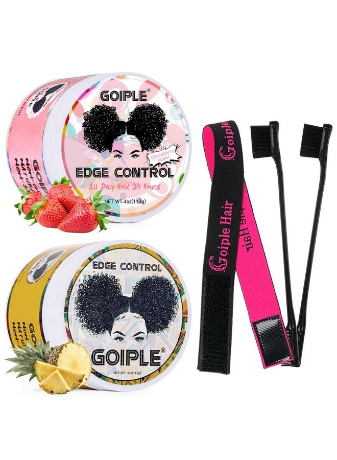 Goiple Edge Control Wax for Women Strong Hold Non-greasy Edge Smoother Pink 1Pack and Yellow 1Pack 4oz with Brush 2Pcs and Scarf - Image 1