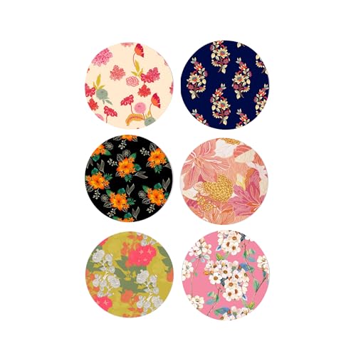 TAJNAN Printed Coaster Set of 6 Beautiful Wooden Coasters Plastic Coating Designer Coaster Stand Set Fit for Tea Cups,Coffee Mugs & Glasses (Round 4x4 Inch) (TAJ-Round-Coaster-Flower) - Image 1