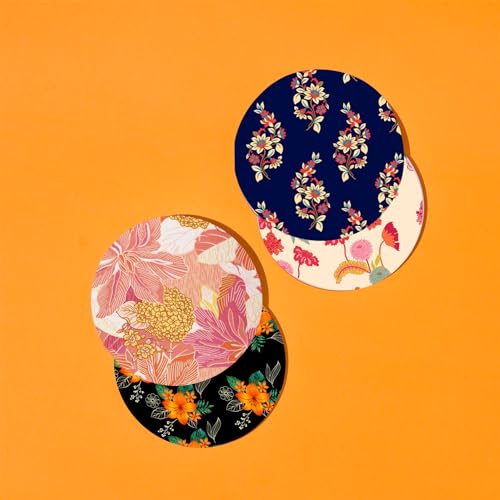 TAJNAN Printed Coaster Set of 6 Beautiful Wooden Coasters Plastic Coating Designer Coaster Stand Set Fit for Tea Cups,Coffee Mugs & Glasses (Round 4x4 Inch) (TAJ-Round-Coaster-Flower) - Image 5