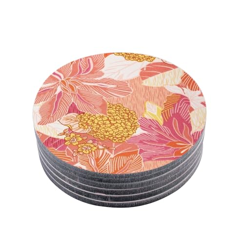 TAJNAN Printed Coaster Set of 6 Beautiful Wooden Coasters Plastic Coating Designer Coaster Stand Set Fit for Tea Cups,Coffee Mugs & Glasses (Round 4x4 Inch) (TAJ-Round-Coaster-Flower) - Image 3