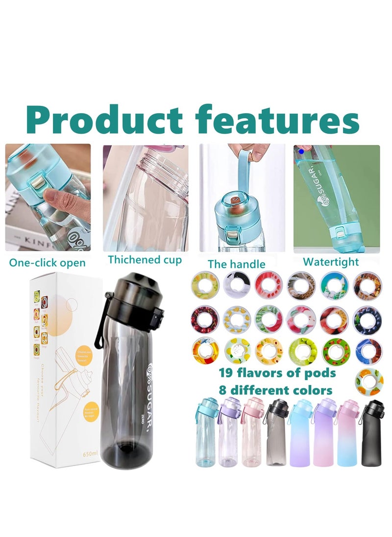 Arabest - Sports Air Water Bottle BPA Free Starter up Set Drinking Bottles 650ML Fruit Fragrance Water Bottle with 7 Flavour pods%0 Sugar Water Cup for Gym and Outdoor Gift (Black) - Image 1