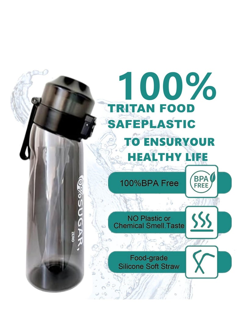 Arabest - Sports Air Water Bottle BPA Free Starter up Set Drinking Bottles 650ML Fruit Fragrance Water Bottle with 7 Flavour pods%0 Sugar Water Cup for Gym and Outdoor Gift (Black) - Image 1