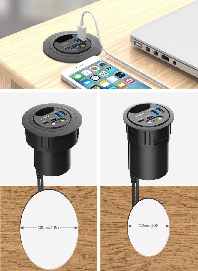 ineo Grommet Desk-Fit (Diameter 2.3" to 2.4") 2Type A + 2Type C with 3.5mm Audio Mic Jack + 3.2" Expandable case (Power is not Included)[THC06 - VI Plus] - Image 5