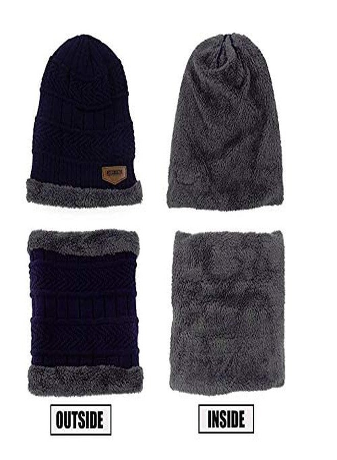 Aeoss 2-Pieces Winter Beanie Hat Scarf Set Warm Knit Hat Thick Knit Skull Cap for Men and Women, Thick Knit Design for Cold Weather (Blue & Gray) - Image 4