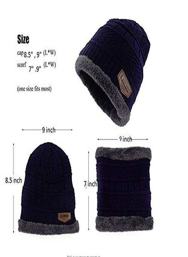 Aeoss 2-Pieces Winter Beanie Hat Scarf Set Warm Knit Hat Thick Knit Skull Cap for Men and Women, Thick Knit Design for Cold Weather (Blue & Gray) - Image 5