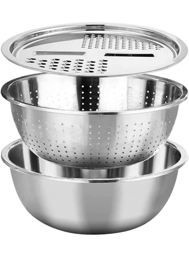 QJZZO QJZZO Manual Graters Slicers Grater Basin Multifunctional Stainless Steel Basin Drain Basket Vegetable Cutter 3 In 1 Kitchen Julienne Grater Home  - Image 1