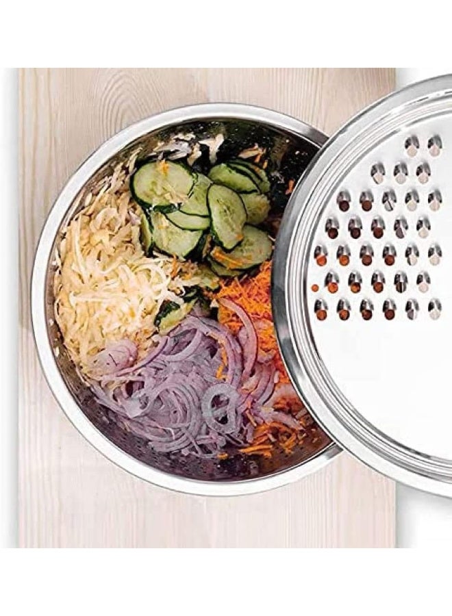 QJZZO QJZZO Manual Graters Slicers Grater Basin Multifunctional Stainless Steel Basin Drain Basket Vegetable Cutter 3 In 1 Kitchen Julienne Grater Home  - Image 3