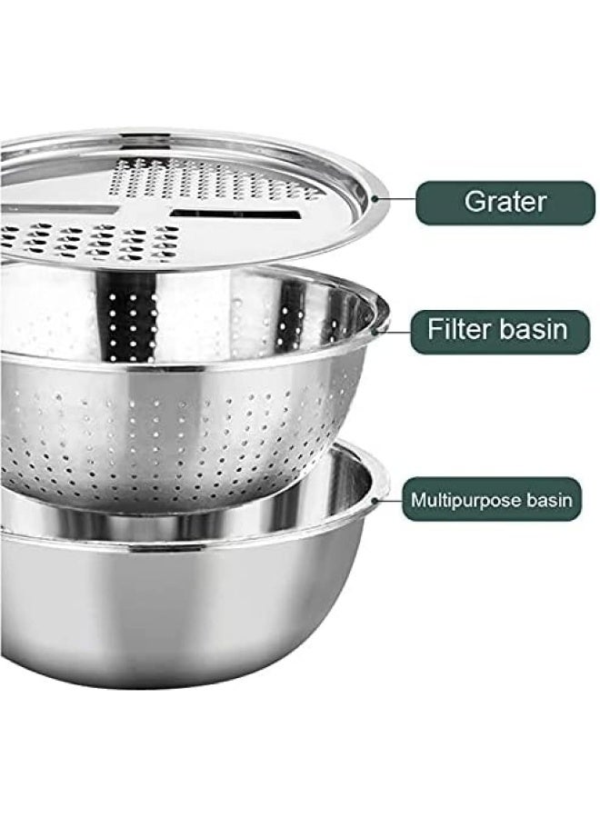 QJZZO QJZZO Manual Graters Slicers Grater Basin Multifunctional Stainless Steel Basin Drain Basket Vegetable Cutter 3 In 1 Kitchen Julienne Grater Home  - Image 4