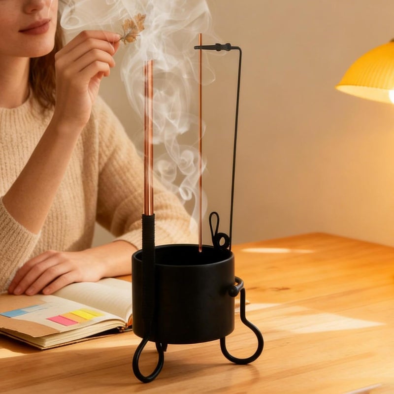 Sticks Holder Burner Ash Collection Iron Ornamental Upside Down Creative Storage Furnace Suitable for Home Bedroom Yoga Meditation Office - Image 2