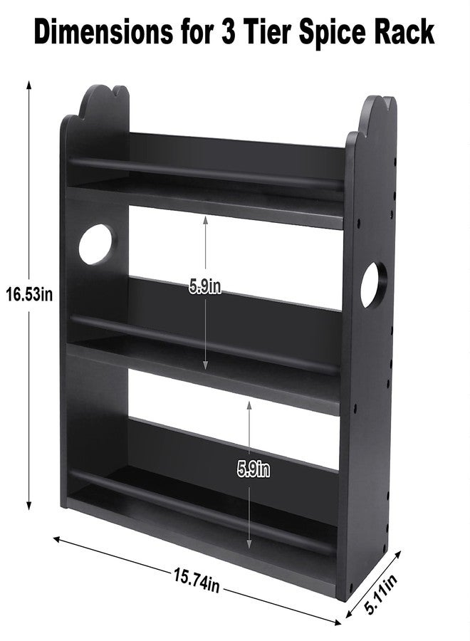 Thalomely 3 Tier Bamboo Spice Rack, Spice Rack Organizer, Seasoning Jars Rack Shelf Spice Organizer for Kitchen Counter or Wall Mounting, Spice Storage Holder with handles, Jars Not Included, Black - Image 2