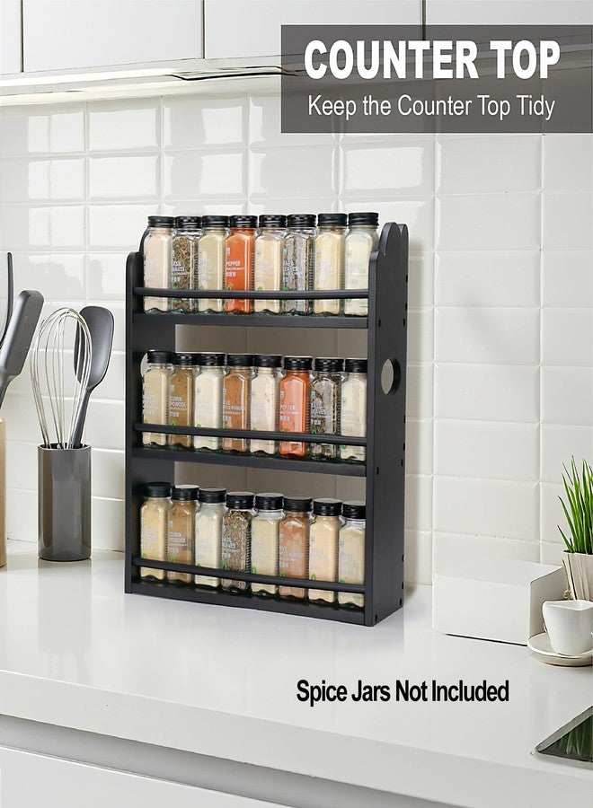 Thalomely 3 Tier Bamboo Spice Rack, Spice Rack Organizer, Seasoning Jars Rack Shelf Spice Organizer for Kitchen Counter or Wall Mounting, Spice Storage Holder with handles, Jars Not Included, Black - Image 3