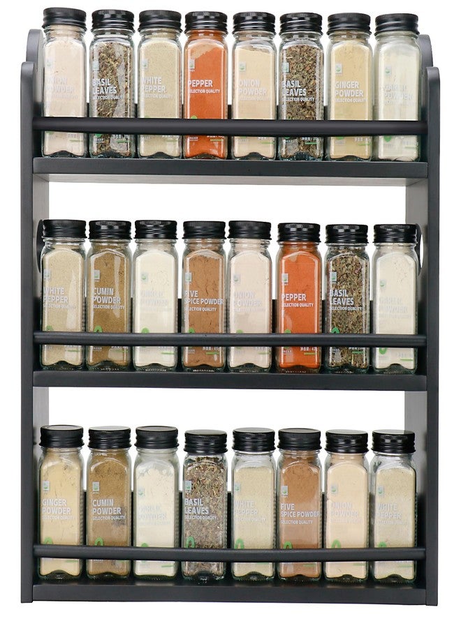Thalomely 3 Tier Bamboo Spice Rack, Spice Rack Organizer, Seasoning Jars Rack Shelf Spice Organizer for Kitchen Counter or Wall Mounting, Spice Storage Holder with handles, Jars Not Included, Black - Image 1