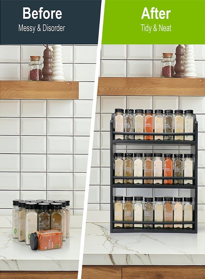 Thalomely 3 Tier Bamboo Spice Rack, Spice Rack Organizer, Seasoning Jars Rack Shelf Spice Organizer for Kitchen Counter or Wall Mounting, Spice Storage Holder with handles, Jars Not Included, Black - Image 4