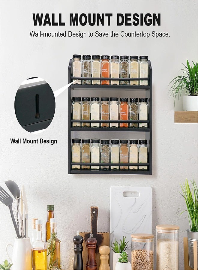 Thalomely 3 Tier Bamboo Spice Rack, Spice Rack Organizer, Seasoning Jars Rack Shelf Spice Organizer for Kitchen Counter or Wall Mounting, Spice Storage Holder with handles, Jars Not Included, Black - Image 5