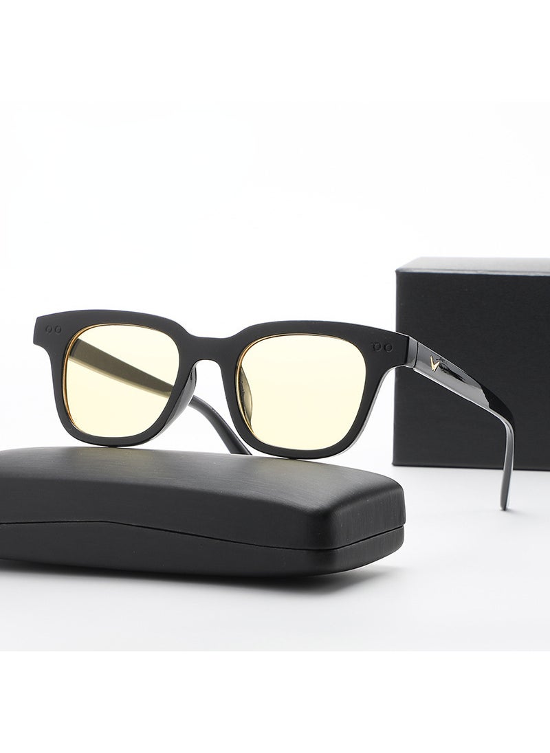 Generic 2023 new sunglasses men and women fashion retro color transparent glasses box sunglasses Korean jelly color sunglassesBlack Frame Yellow Film Black Frame Yellow Film 