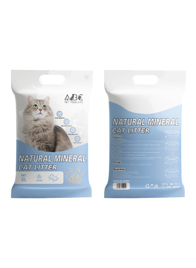 اي بي سي رمل قطط معدني طبيعي برائحة الصابون، 5 لترات | خالٍ من الغبار بنسبة 99.9%، سريع الامتصاص، تكتل جيد، وتحكم فعال في الروائح - Image 1