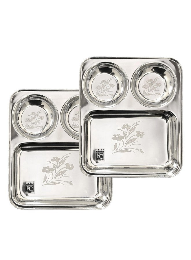 KC Stainless Steel Laser Partition Plate 3 in1 | Bhojan Thali | Dinner Plate Set of 2 - Image 1