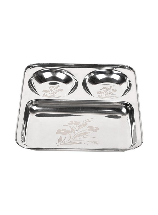 KC Stainless Steel Laser Partition Plate 3 in1 | Bhojan Thali | Dinner Plate Set of 2 - Image 2
