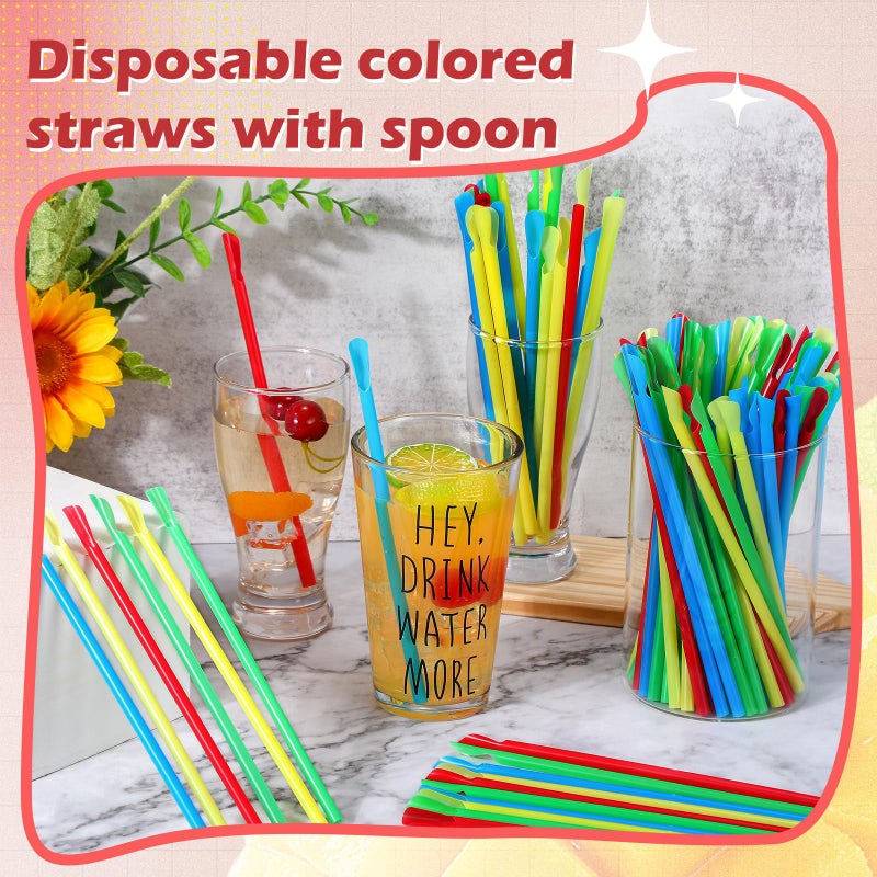 Eaasty 1000 Pcs Snow Cone Spoon Straws  Flexible Plastic Flexible Disposable Drinking Straws  Disposable Plastic Sip Stir Sticks (Red Blue Yellow Green) - Image 2