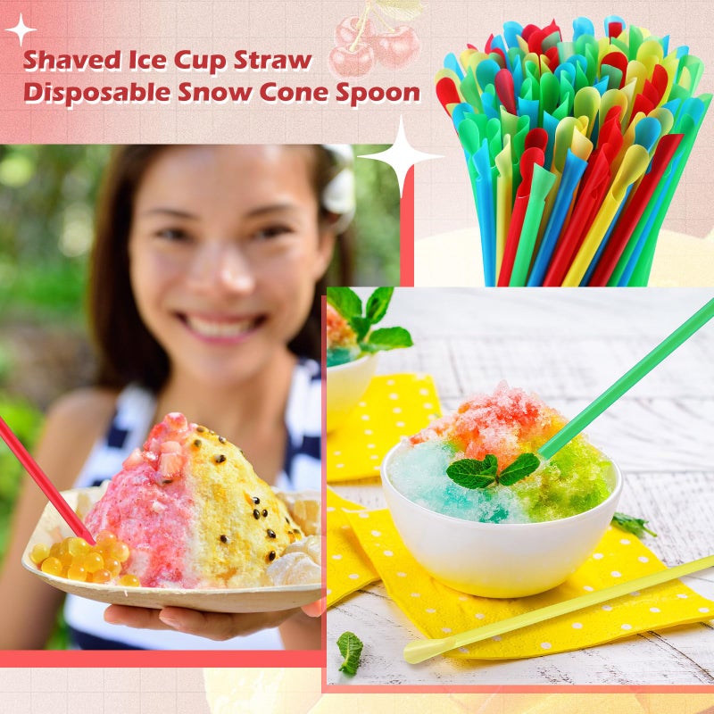 Eaasty 1000 Pcs Snow Cone Spoon Straws  Flexible Plastic Flexible Disposable Drinking Straws  Disposable Plastic Sip Stir Sticks (Red Blue Yellow Green) - Image 3