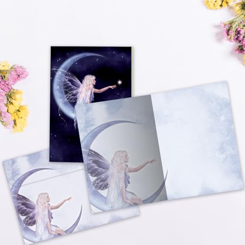 Tree-Free Greetings Moonlight Fairy All Occasion Cards - 8 Recycled 5x7 Cards & Matching Envelopes, Thick Cardstock, Sustainably Made in USA - Assorted Fairy Designs - Image 2