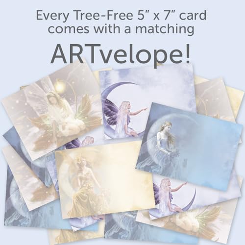 Tree-Free Greetings Moonlight Fairy All Occasion Cards - 8 Recycled 5x7 Cards & Matching Envelopes, Thick Cardstock, Sustainably Made in USA - Assorted Fairy Designs - Image 3
