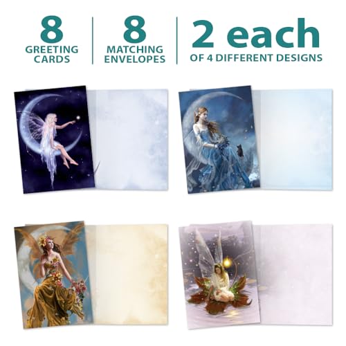 Tree-Free Greetings Moonlight Fairy All Occasion Cards - 8 Recycled 5x7 Cards & Matching Envelopes, Thick Cardstock, Sustainably Made in USA - Assorted Fairy Designs - Image 5