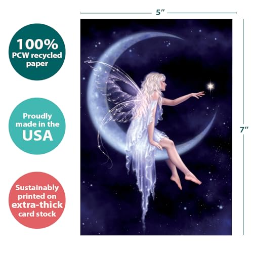 Tree-Free Greetings Moonlight Fairy All Occasion Cards - 8 Recycled 5x7 Cards & Matching Envelopes, Thick Cardstock, Sustainably Made in USA - Assorted Fairy Designs - Image 4