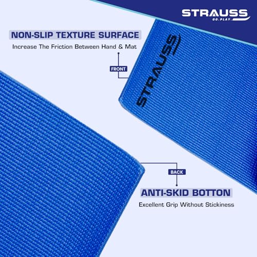 STRAUSS Yoga Mat with Carry Bag | Anti-Slip Exercise Mat for Women & Men | Home Gym Workout, Yoga, Pilates | Eco-friendly | Non-Slip Surface | Lightweight & Durable | 6mm (Blue) - Image 4