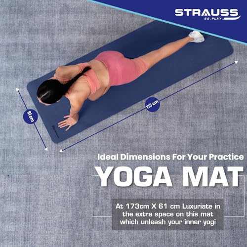 STRAUSS Yoga Mat with Carry Bag | Anti-Slip Exercise Mat for Women & Men | Home Gym Workout, Yoga, Pilates | Eco-friendly | Non-Slip Surface | Lightweight & Durable | 6mm (Blue) - Image 3