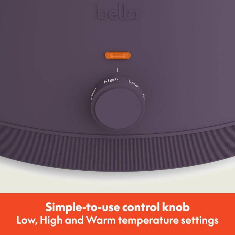 bella 6.0 Qt Manual Slow Cooker, Ceramic Nonstick Coating, 3 Temperature Settings, Dishwasher Safe Stoneware Pot and Tempered Glass Lid, Cool Touch Handles & Tangle Free Cord Wrap, Plum - Image 2