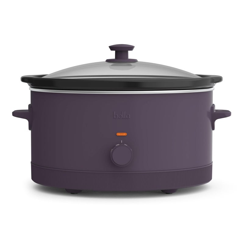 bella 6.0 Qt Manual Slow Cooker, Ceramic Nonstick Coating, 3 Temperature Settings, Dishwasher Safe Stoneware Pot and Tempered Glass Lid, Cool Touch Handles & Tangle Free Cord Wrap, Plum - Image 1