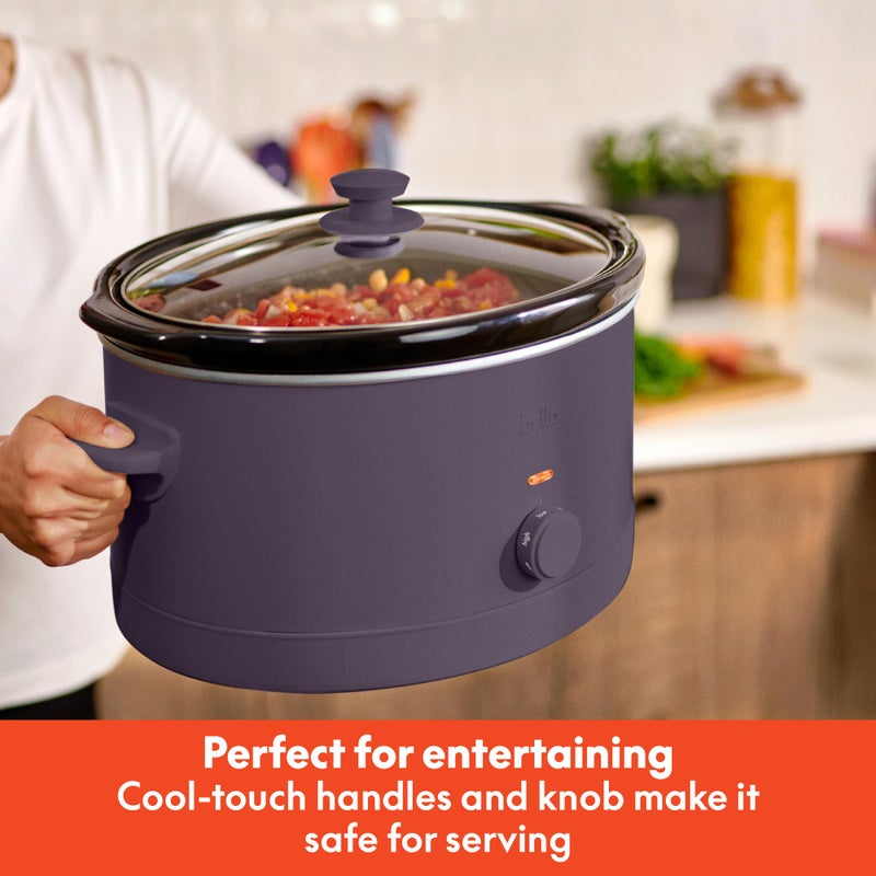 bella 6.0 Qt Manual Slow Cooker, Ceramic Nonstick Coating, 3 Temperature Settings, Dishwasher Safe Stoneware Pot and Tempered Glass Lid, Cool Touch Handles & Tangle Free Cord Wrap, Plum - Image 5