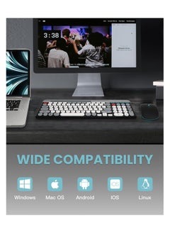 Aookay Arabic & English Wireless Keyboard and Mouse Combo, Multi-Device (Bluetooth+2.4G) Keyboard Mouse with Phone Tablet Holder, Full-Sized Typewriter Cordless Keyboard and Mouse for Computer/Laptop (Black)  - Image 4